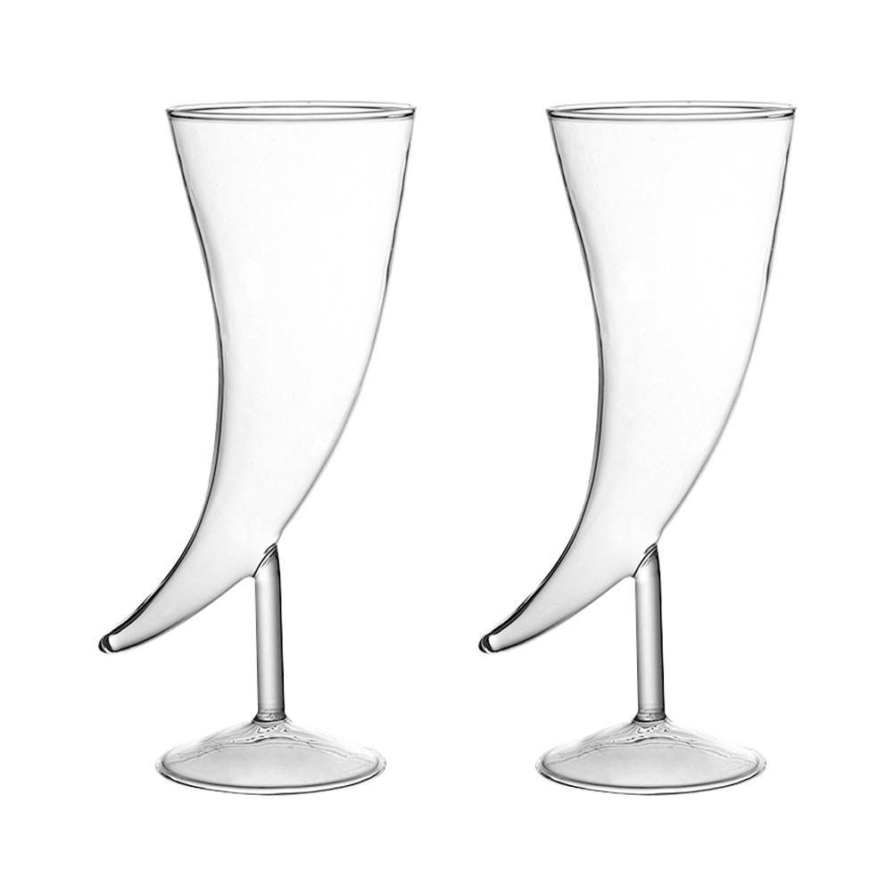 Home Bar Set - 2개 세트의 소뿔 모양 칵테일 글라스,